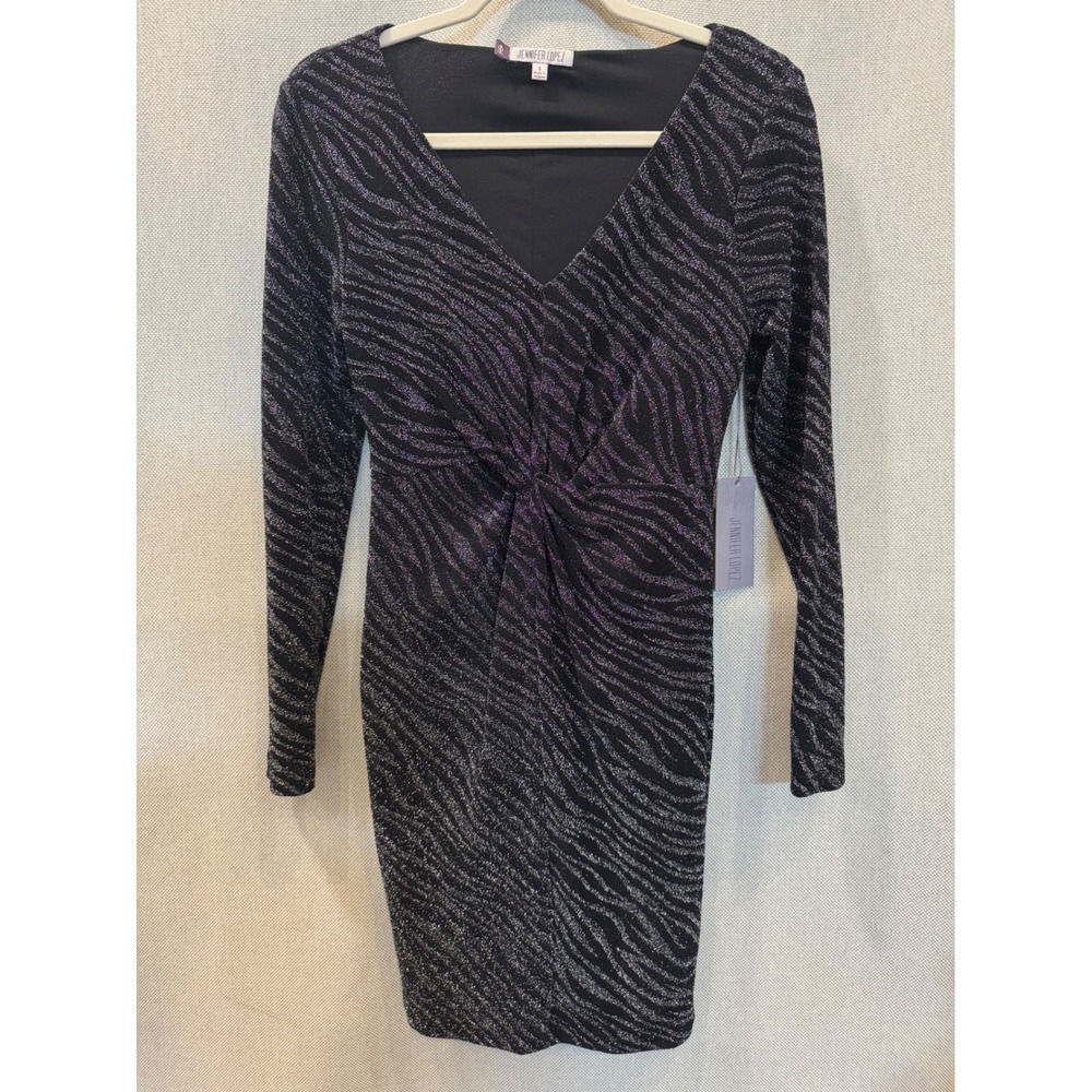 Jennifer Lopez Gilded Glamour Silver Purple Zebra Twist Front Dress Small NEW